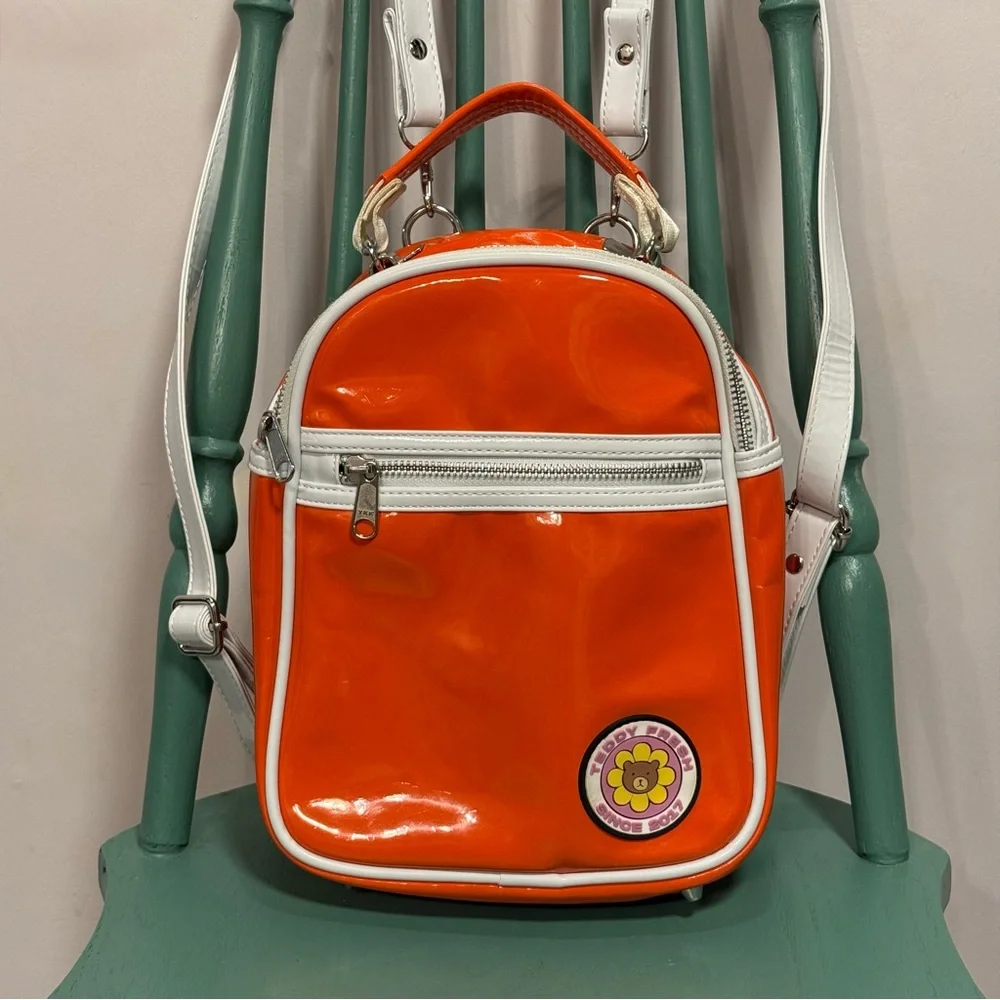 Teddy Fresh Glossy Orange and White Mini PVC Backpack